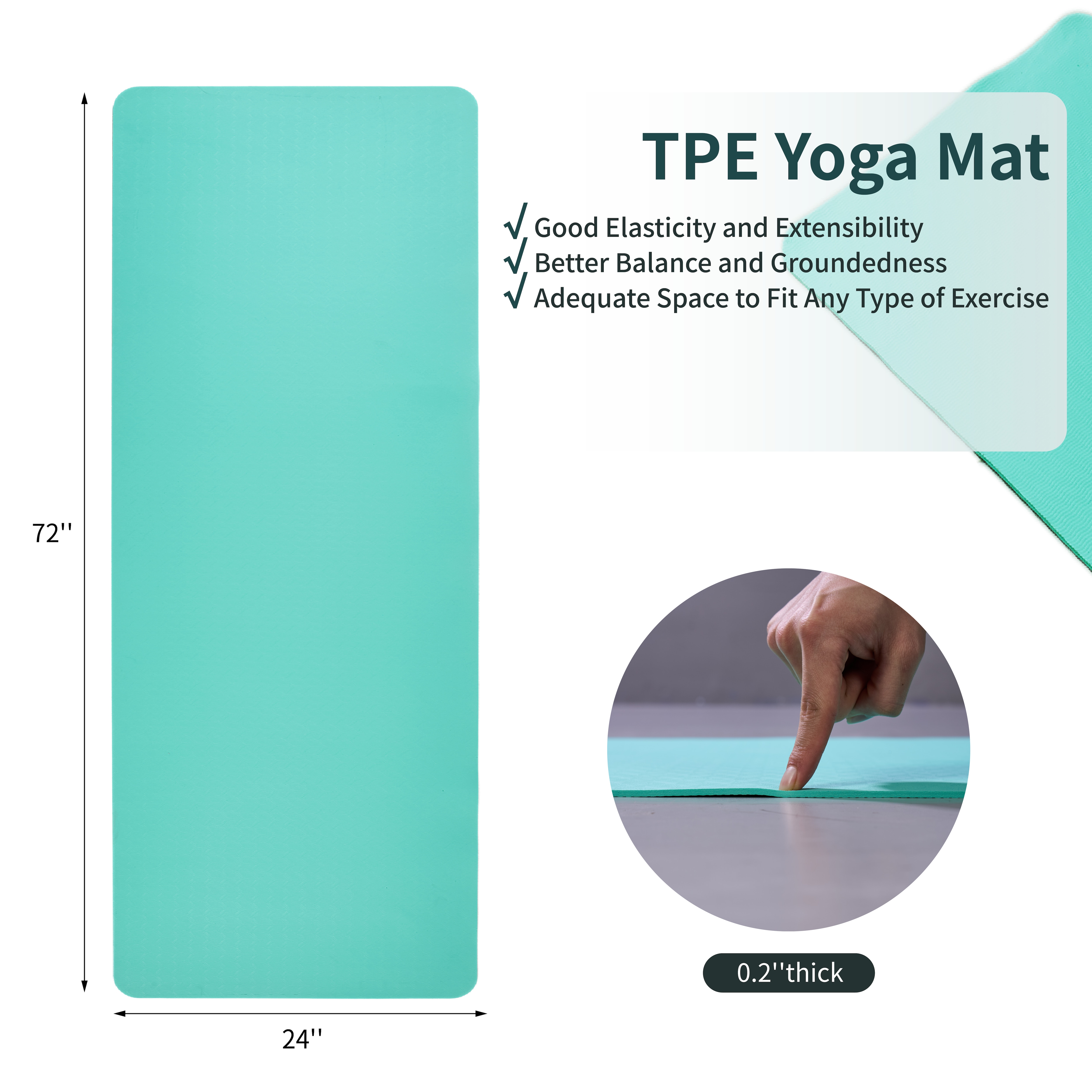 Yoga Mat, Exercise Yoga Mat With Non-Slip Design, Professional TPE Exericise Mat, 72" X 24" Multi-Purpose Workout Mat For Women, Pilates Fitness And Floor Exercises_voghion.com